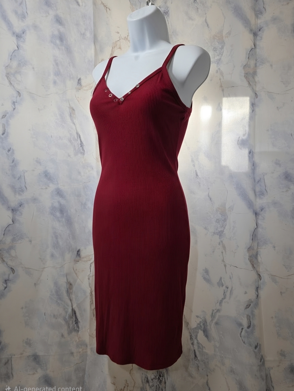 Active USA Red Ribbed Midi Slip Dress